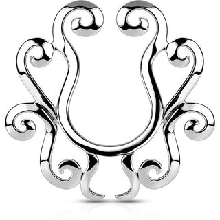 Fake Nippelpiercing Tribal Blume Silber Biegbar