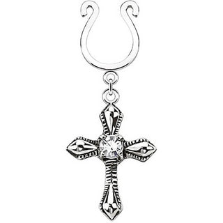 Fake Nippelpiercing Kreuz beweglich Silber Biegbar