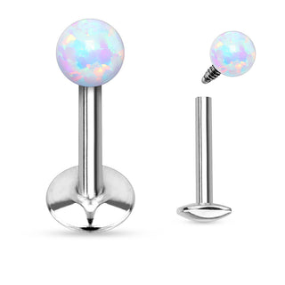 Labret Kugel Opal Silber Innengewinde