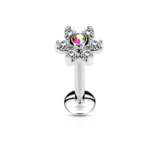 Labret Blume Zirkonia Silber Innengewinde