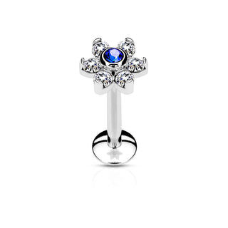 Labret Blume Zirkonia Silber Innengewinde