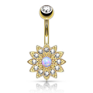 Bauchnabelpiercing Blume Zirkonia Opal