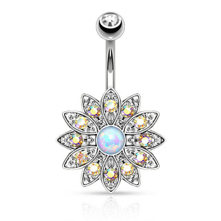 Bauchnabelpiercing Blume Zirkonia Opal