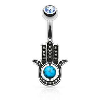 Bauchnabelpiercing Hamsa Türkis Zirkonia