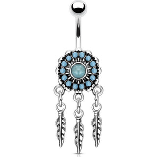 Bauchnabelpiercing Traumfänger Türkis Silber