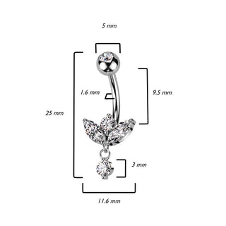 Bauchnabelpiercing Marquise Schliff beweglich Zirkonia