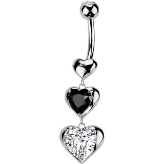 Bauchnabelpiercing Anhänger 3 Herzen Zirkonia