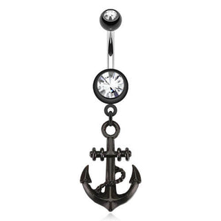 Bauchnabelpiercing Anker beweglich Zirkonia Schwarz PVD