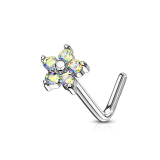 Nasenstecker L-Form Blume Zirkonia