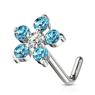 Nasenstecker L-Form Blume Zirkonia Silber