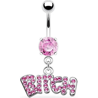 Bauchnabelpiercing BITCH beweglich Zirkonia Silber