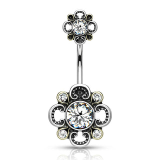 Bauchnabelpiercing Blume Zirkonia Silber