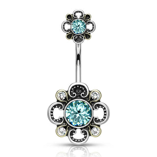 Bauchnabelpiercing Blume Zirkonia Silber