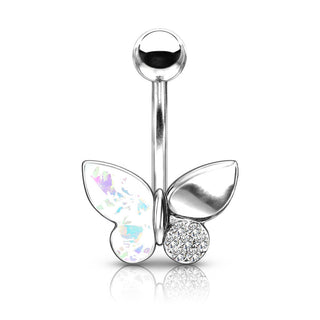 Bauchnabelpiercing Schmetterling Zirkonia Opal Silber