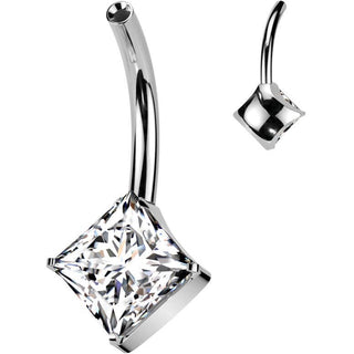 Titan Bauchnabel Pin quadratischer Zirkonia Push-In
