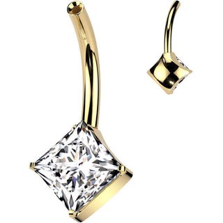 Titan Bauchnabel Pin quadratischer Zirkonia Push-In