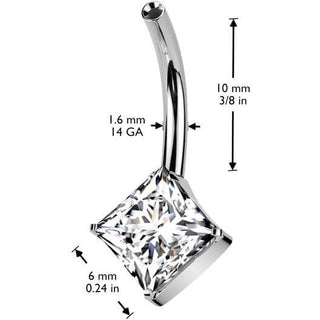 Titan Bauchnabel Pin quadratischer Zirkonia Push-In