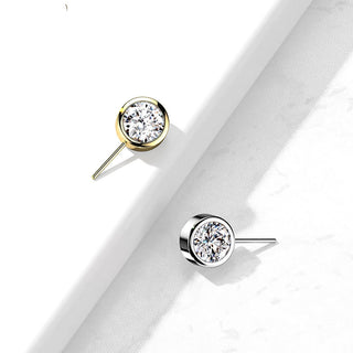 14 Karat Gold Top Zirkonia Rund Gelbgold Weißgold Push-In