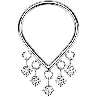 Titan Ring Tropfen mit 5 Zirkona Anhängern Zargenfassung Segment