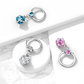 Ring Kugel Zirkonia beweglich Silber Klemmkugelring