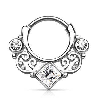Septum Piercing Clicker Quadrat Zirkonia Silber Clicker