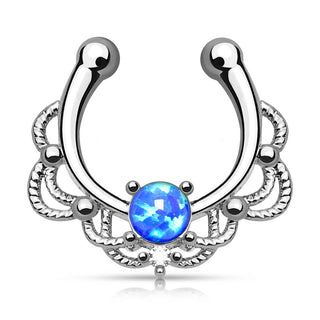 Fake Nasenpiercing Septum Opal Rund Silber Biegbar