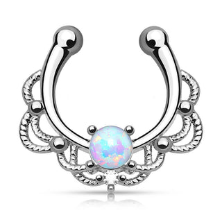 Fake Nasenpiercing Septum Opal Rund Silber Biegbar