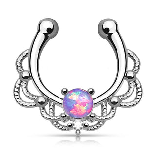 Fake Nasenpiercing Septum Opal Rund Silber Biegbar
