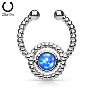 Fake Nasenpiercing Septum Opal Rund Silber Biegbar