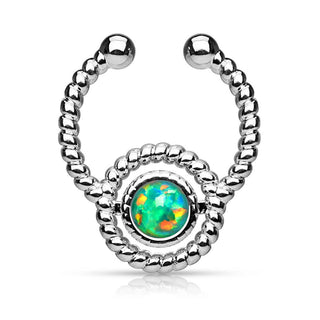Fake Nasenpiercing Septum Opal Rund Silber Biegbar