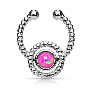 Fake Nasenpiercing Septum Opal Rund Silber Biegbar