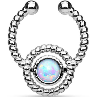 Fake Nasenpiercing Septum Opal Rund Silber Biegbar