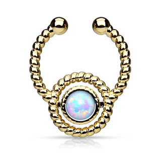 Fake Nasenpiercing Septum Opal Rund Gold Biegbar