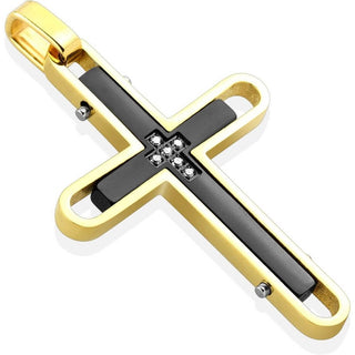 Kreuz Zirkonia Schwarz Gold