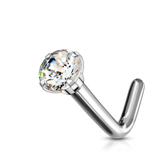 Titan Nasenstecker L-Form Zirkonia Rund Silber