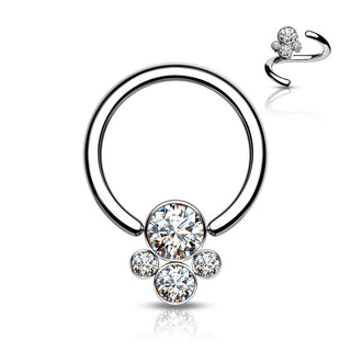 Titan Ring 4 Zirkonia Silber Klemmkugelring