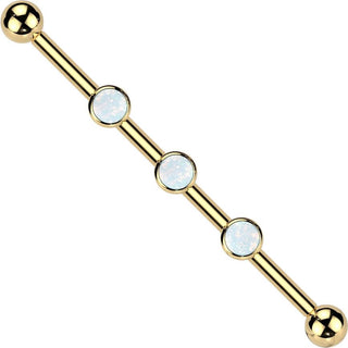 Titan Industrial Barbell 3 Zirkonia Opal Natursteine Zargenfassung Innengewinde