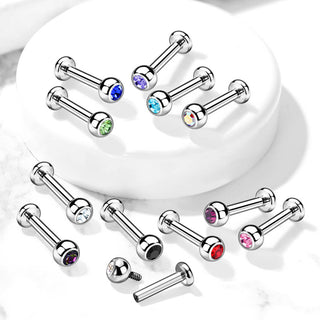 Titan Labret Kugel Zirkonia Silber Innengewinde