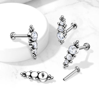 Titan Labret 3 Zirkonia Flach Silber Innengewinde