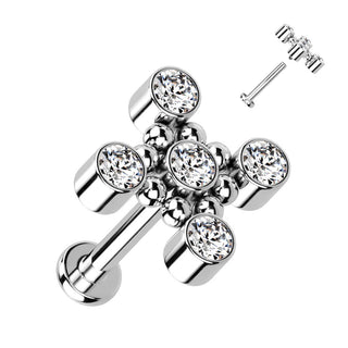 Titan Labret Kreuz Zirkonia Innengewinde