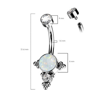 Titan Bauchnabelpiercing Zirkonia Opal Silber Innengewinde
