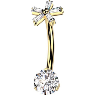 Titan Bauchnabelpiercing Zirkonia Blume Baguetteschliff rund Innengewinde
