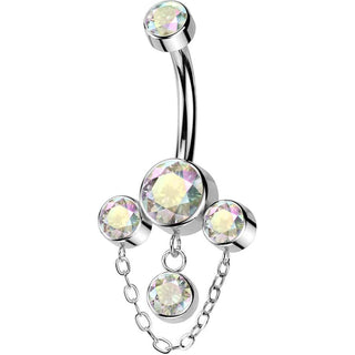 Titan Bauchnabelpiercing 3 Zirkonia Kettenanhänger Innengewinde