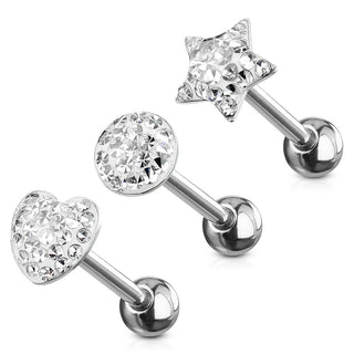 Zungenpiercing Kugel Stern Herz, 3 Stück
