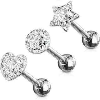 Zungenpiercing Kugel Stern Herz, 3 Stück