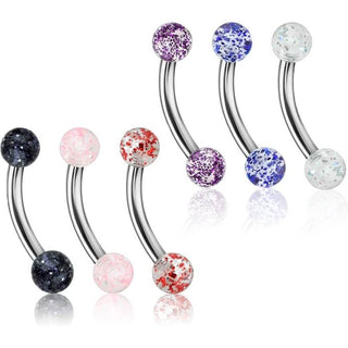 Augenbrauenpiercing Acryl Ultra Glitzer Kugel, 6 Stück