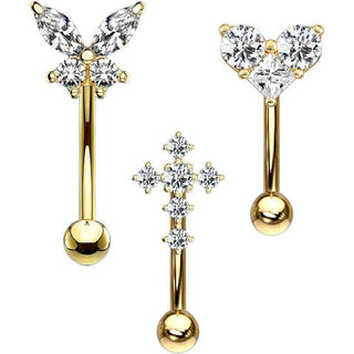 Augenbrauenpiercing Set Schmetterling Herz Kreuz Zirkonia, 3 Stück