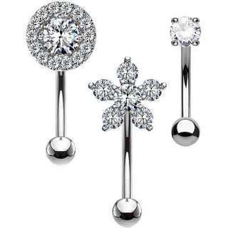 Augenbrauenpiercing Set Blume Rund Zirkonia, 3 Stück