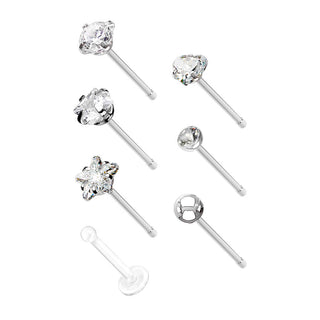 Nasenstecker Set Zirkonia, 7 Stück