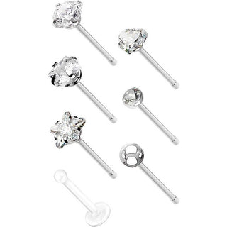 Nasenstecker Set Zirkonia, 7 Stück